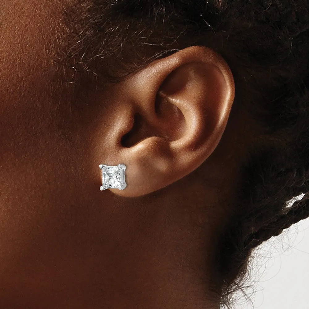14k White Gold 5 ct Princess Lab Grown Diamond Stud Earrings VS Clarity, D-E Color