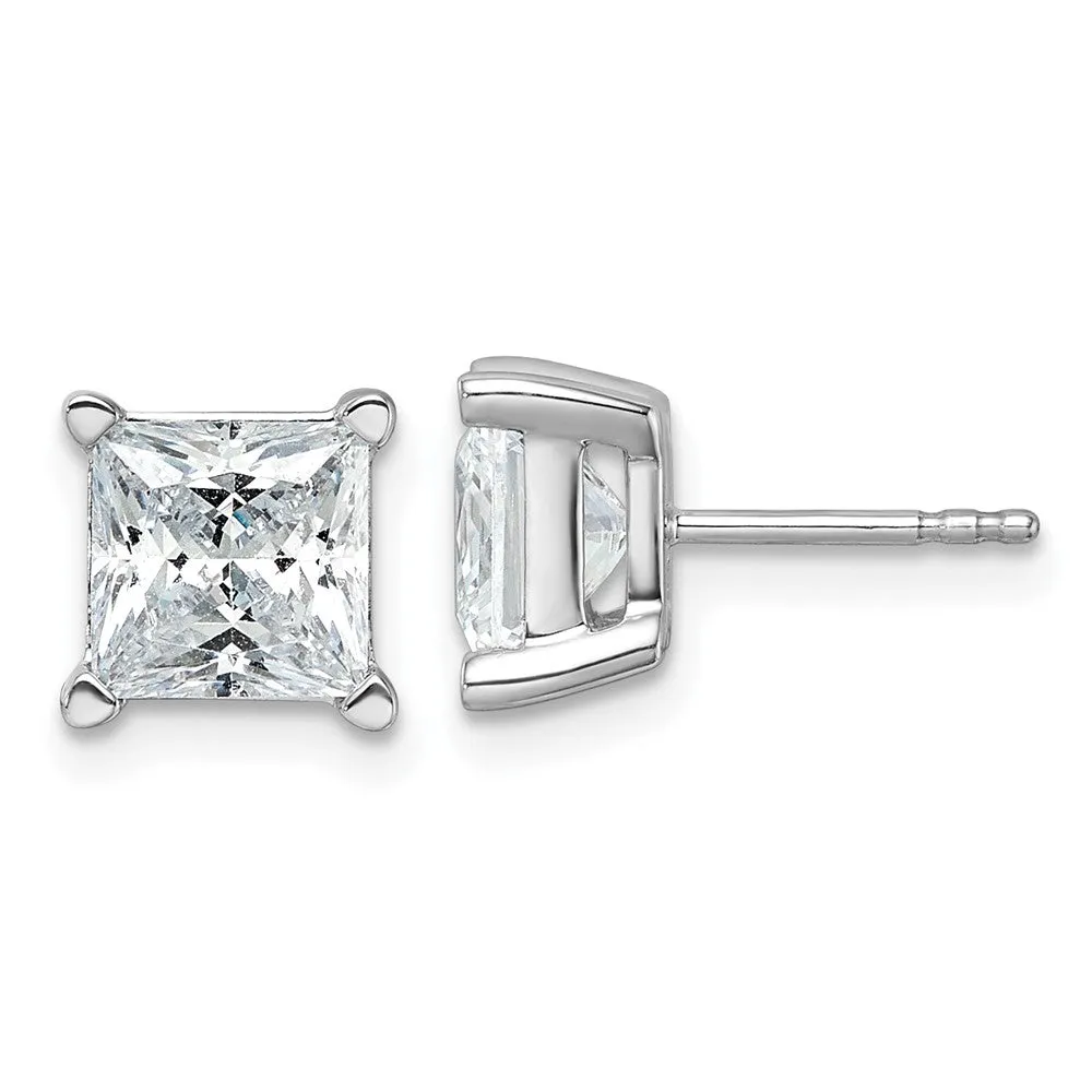 14k White Gold 5 ct Princess Lab Grown Diamond Stud Earrings VS Clarity, D-E Color