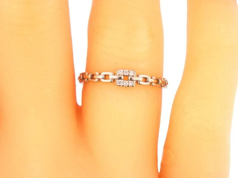 14K White Gold Chain Fashion Band with Diamonds