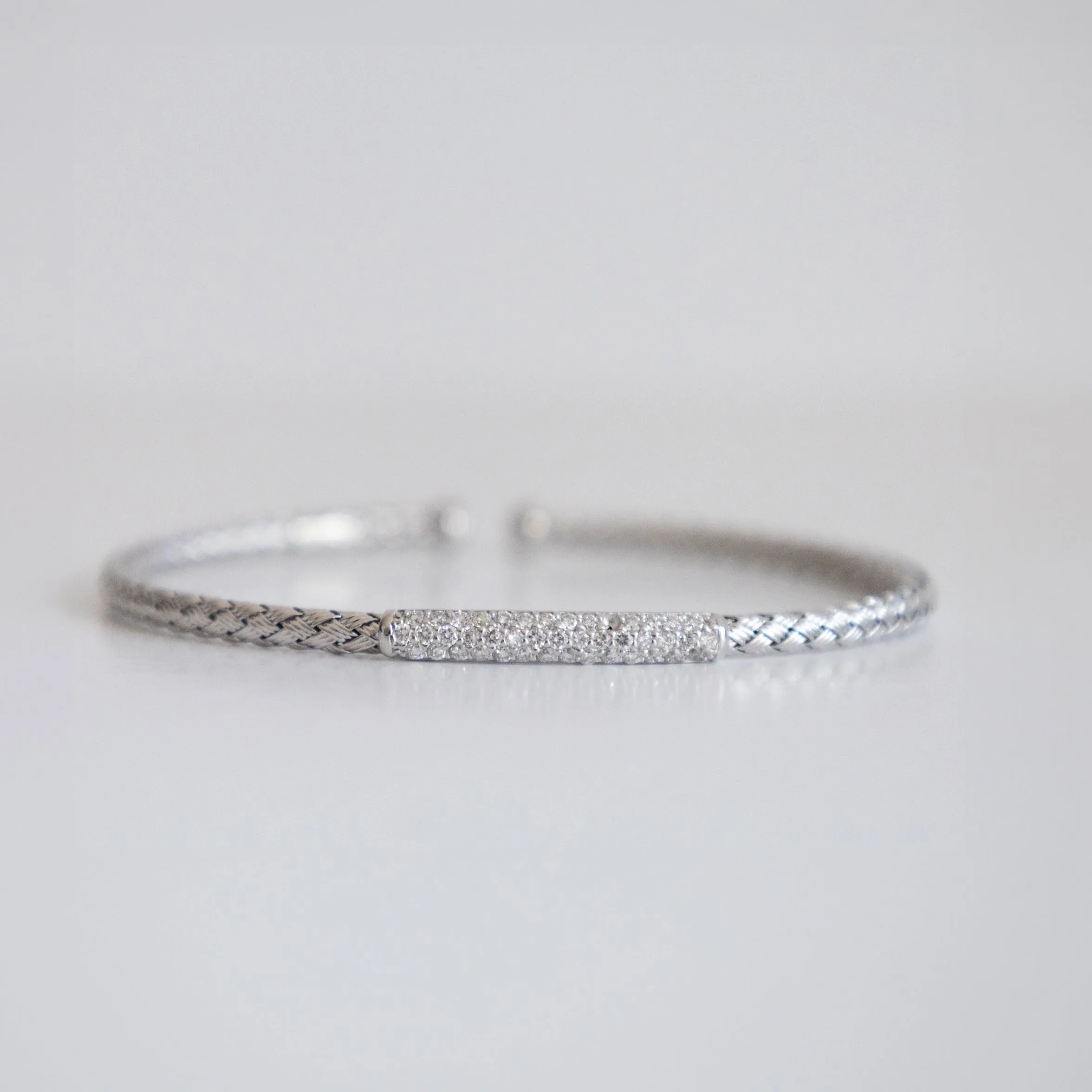 14K White Gold Woven Bangle with 1.25ct Lab-Grown Diamonds (E Color, VS1 Clarity)