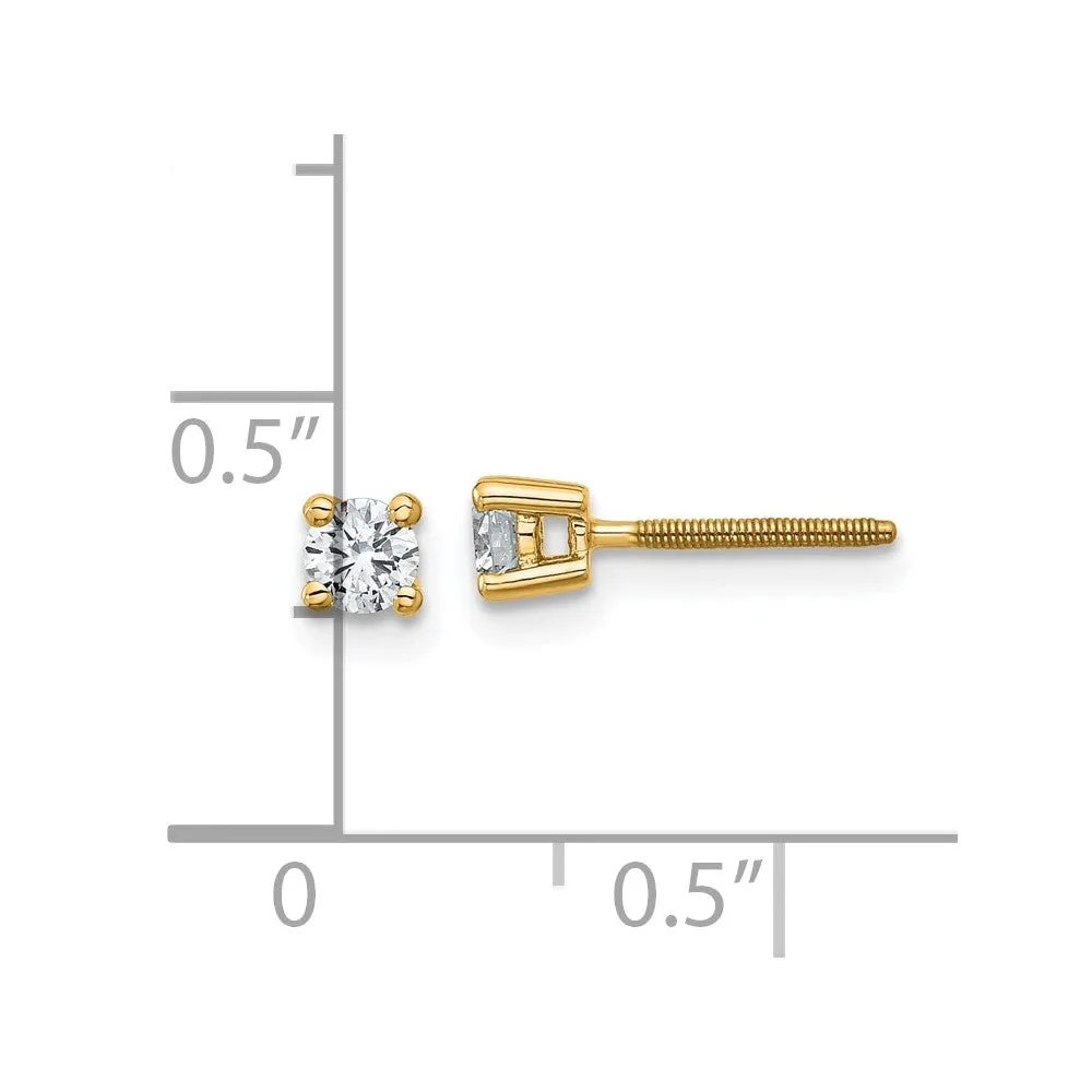 14k Yellow Gold 1/4 ct Round Lab Grown Diamond Stud Earrings Screw Back VS Clarity, G-H Color