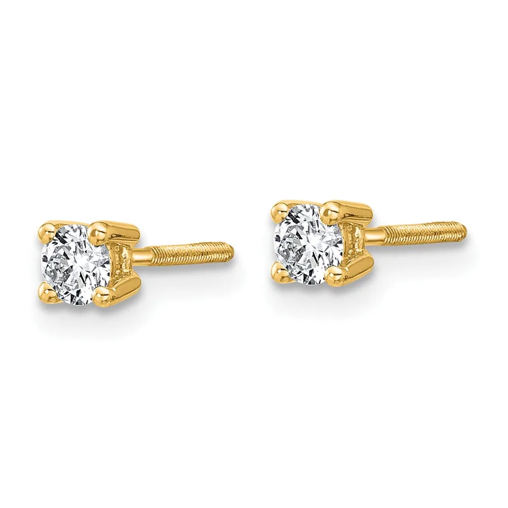 14k Yellow Gold 1/4 ct Round Lab Grown Diamond Stud Earrings Screw Back VS Clarity, G-H Color