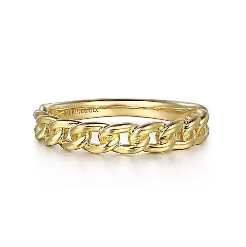 14K Yellow Gold Cuban Link Stackable Fashion Ring