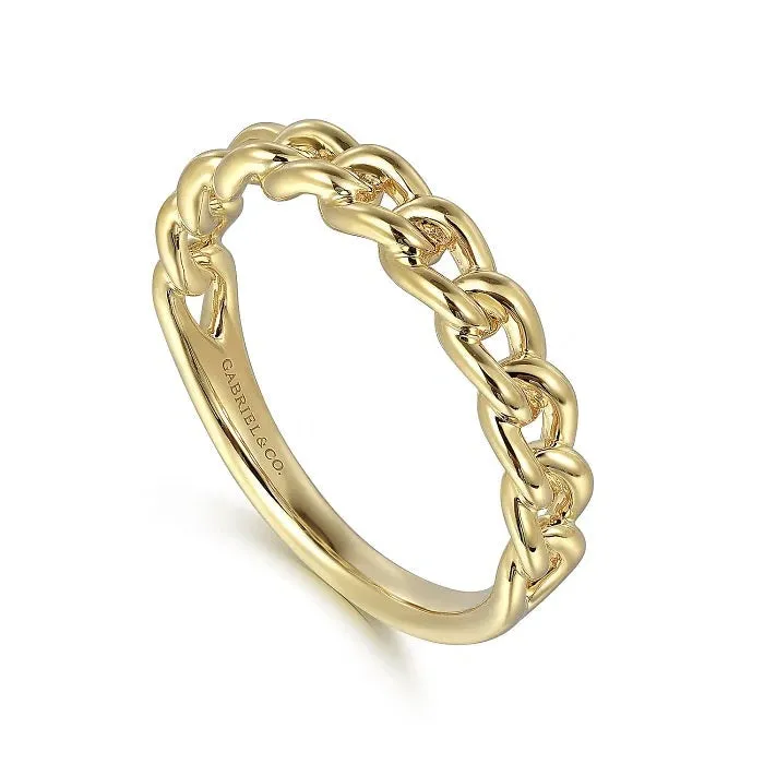 14K Yellow Gold Cuban Link Stackable Fashion Ring