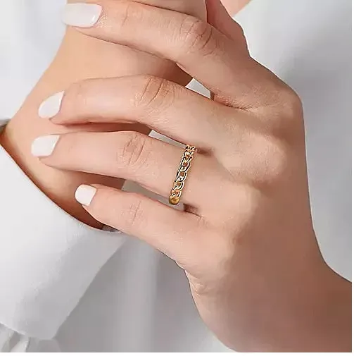 14K Yellow Gold Cuban Link Stackable Fashion Ring