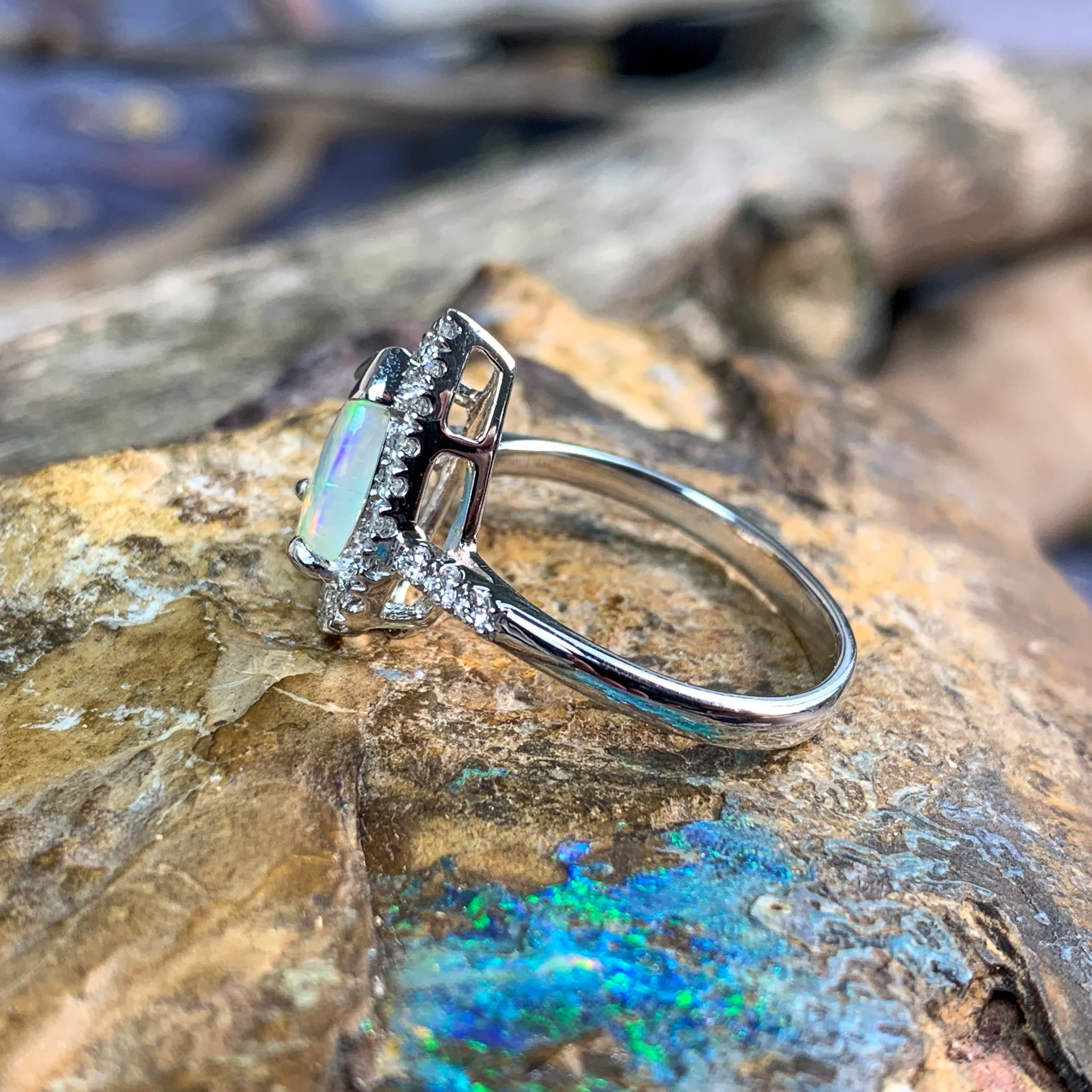18kt White Gold Pear shape Opal and Diamond ring