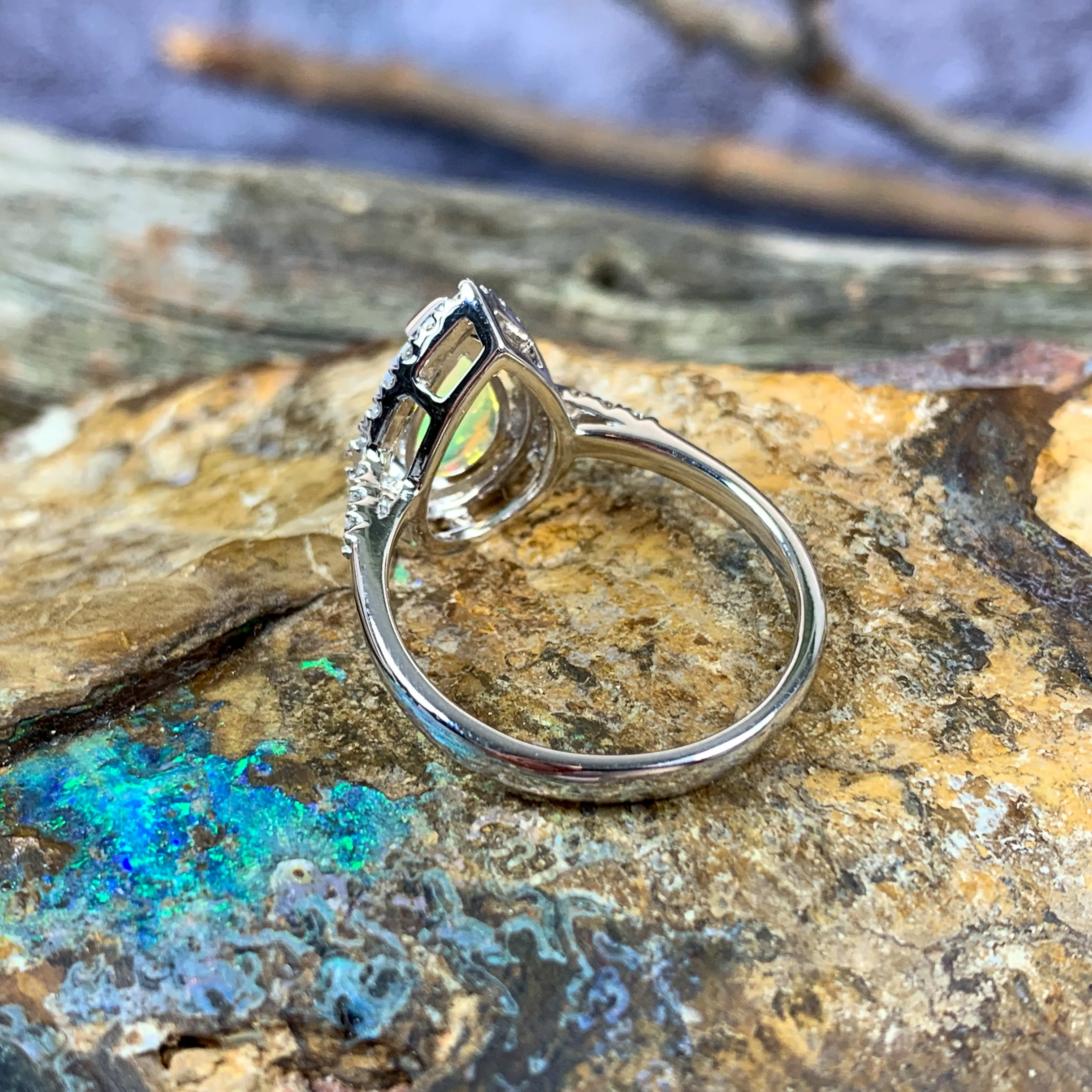 18kt White Gold Pear shape Opal and Diamond ring