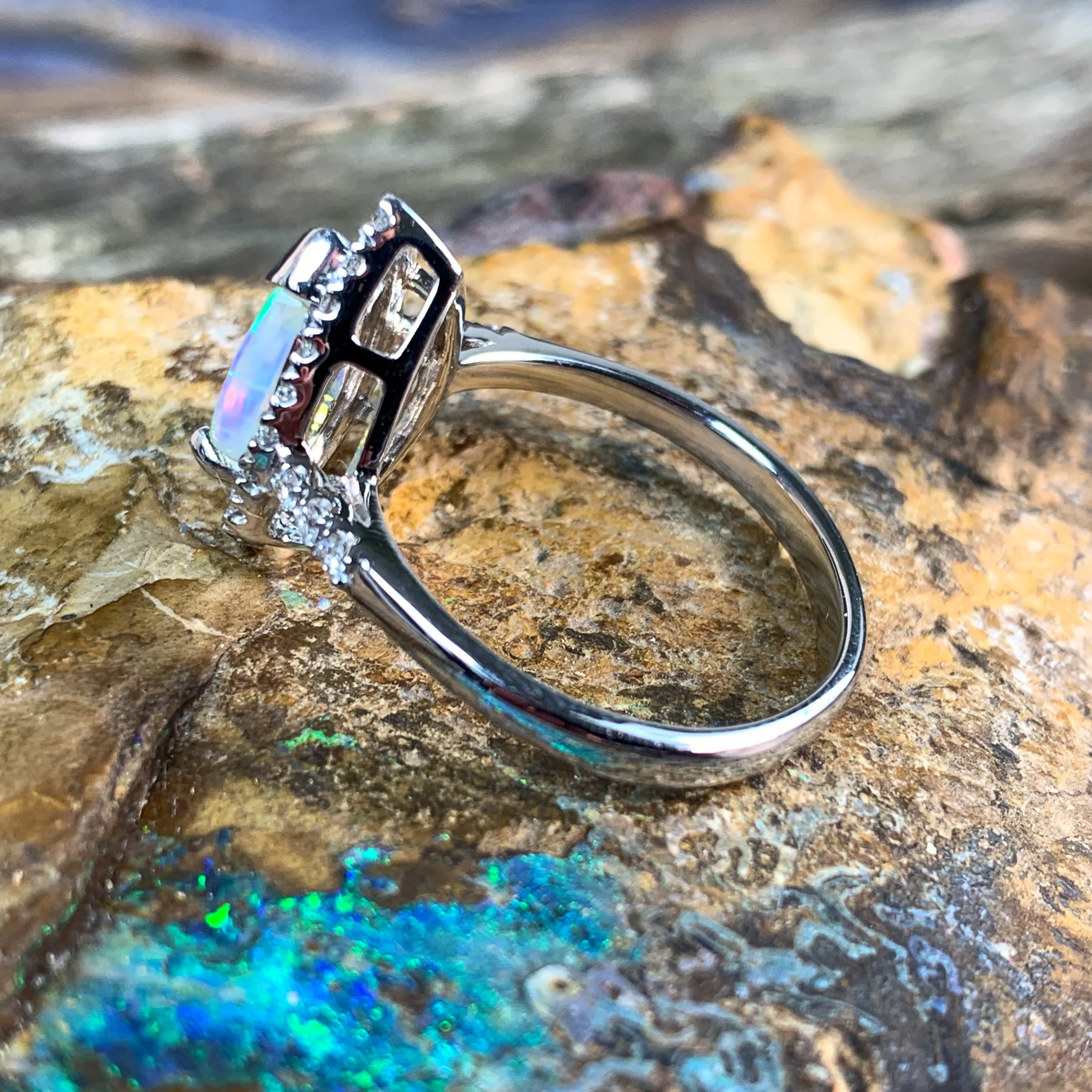 18kt White Gold Pear shape Opal and Diamond ring