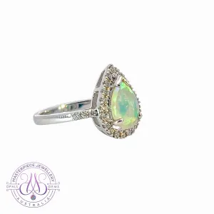 18kt White Gold Pear shape Opal and Diamond ring