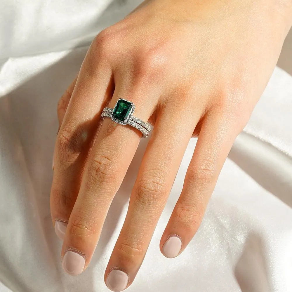 2 CT. Lab Grown Emerald Ring Bridal Set In Sterling Silver