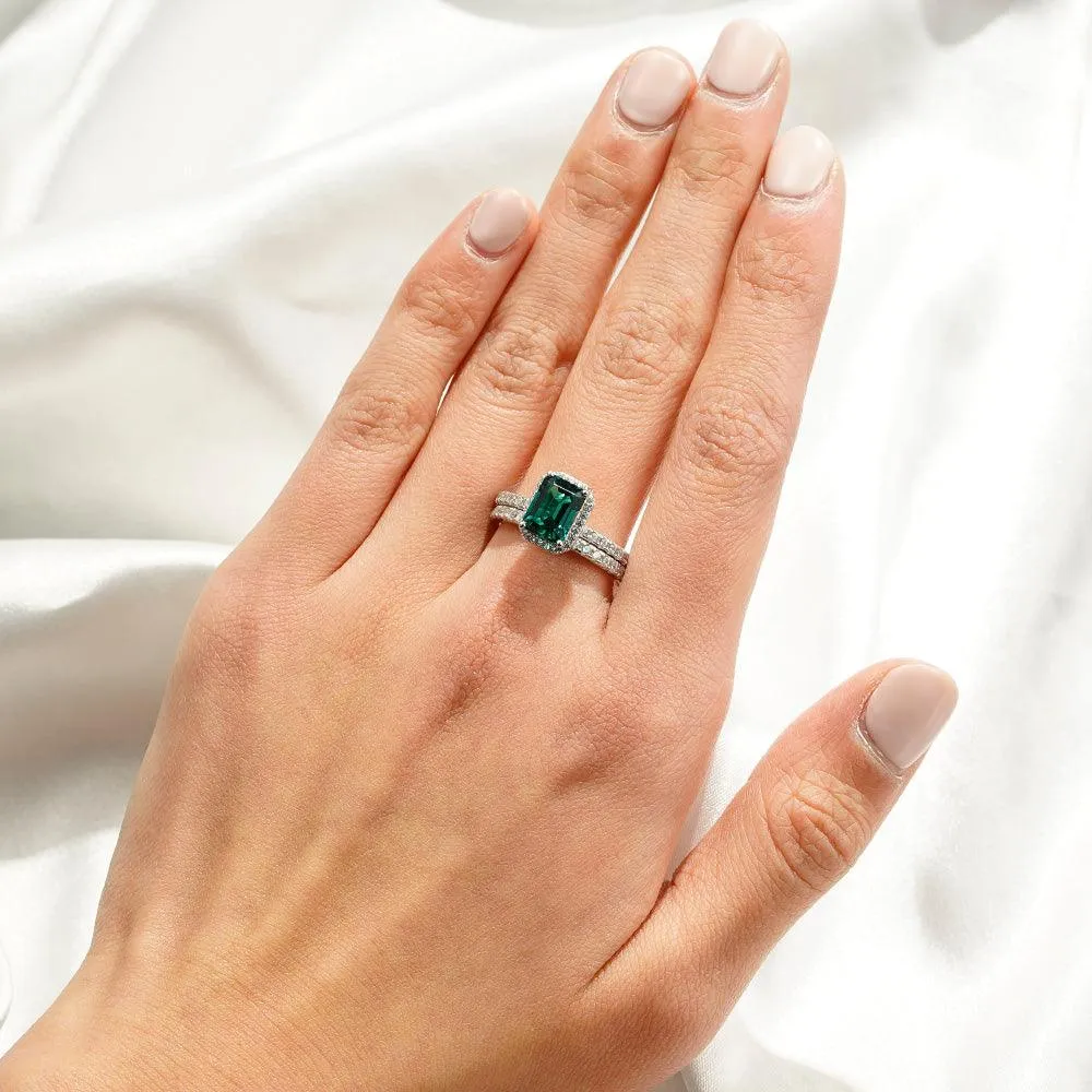 2 CT. Lab Grown Emerald Ring Bridal Set In Sterling Silver