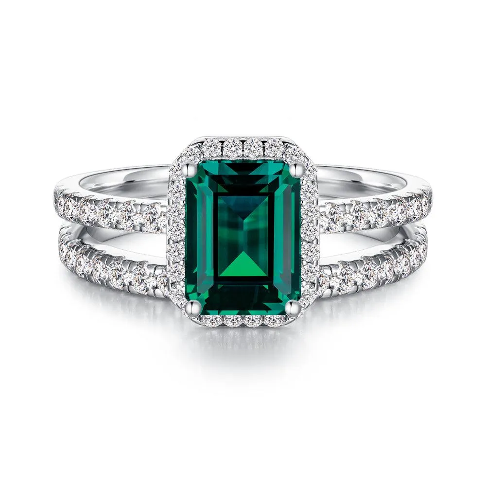 2 CT. Lab Grown Emerald Ring Bridal Set In Sterling Silver