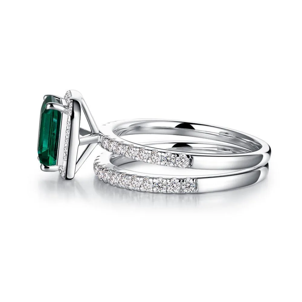 2 CT. Lab Grown Emerald Ring Bridal Set In Sterling Silver
