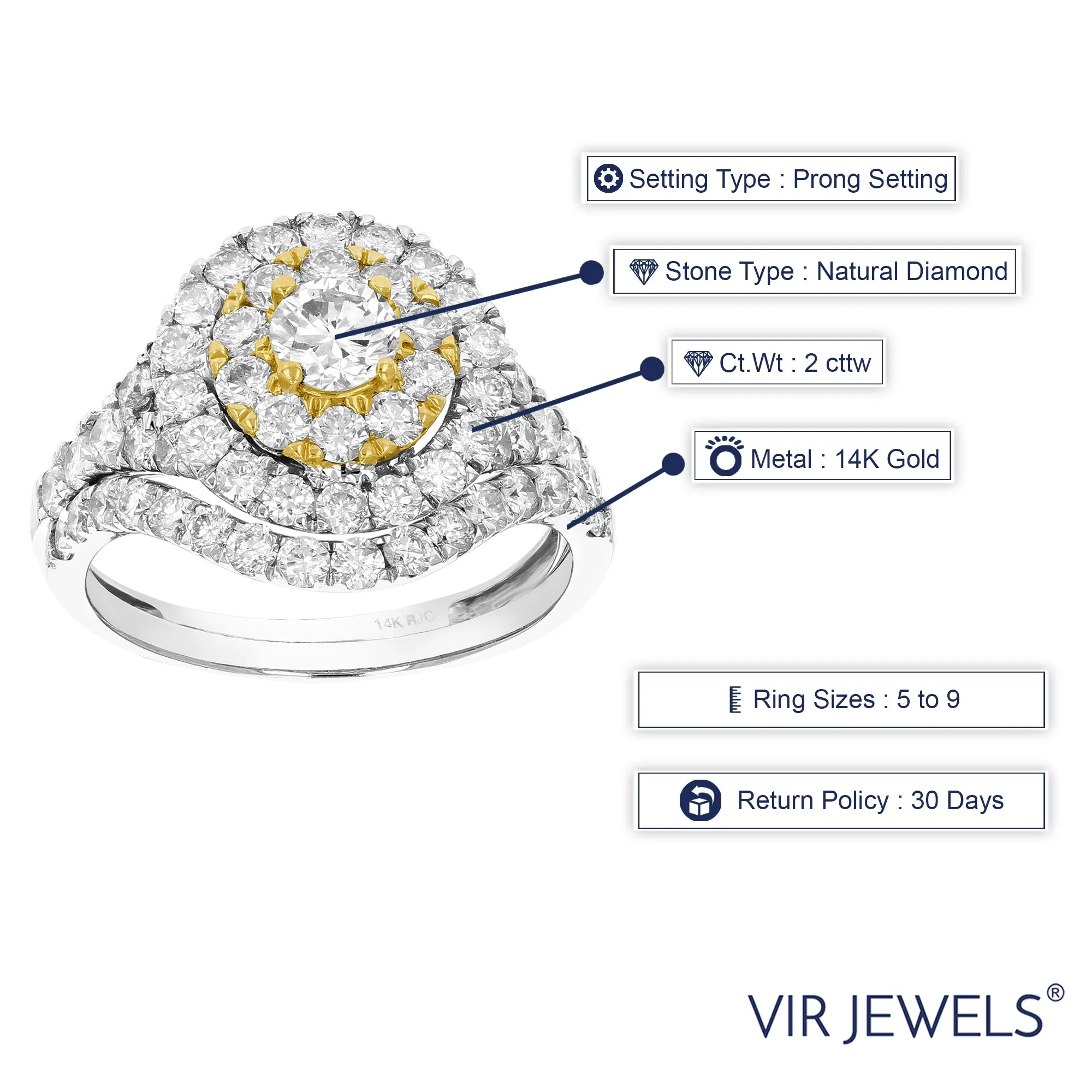 2 cttw Diamond Curve Bridal Set in 14K Two Tone Gold