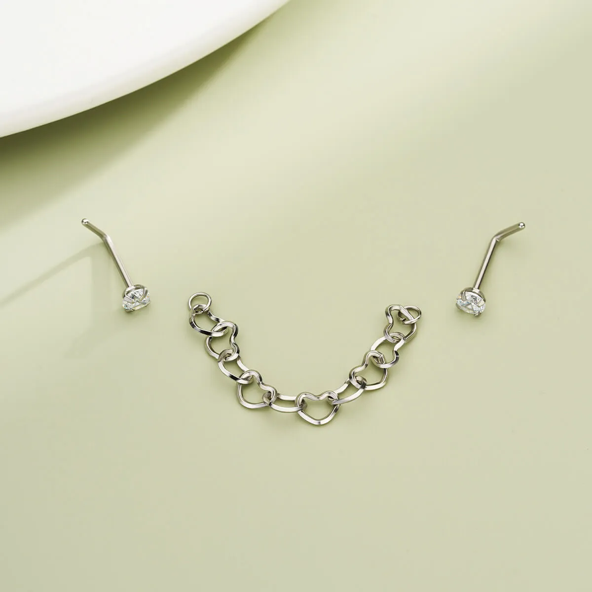 20G CZ Top Heart Shape Chain Nose Piercing Stud