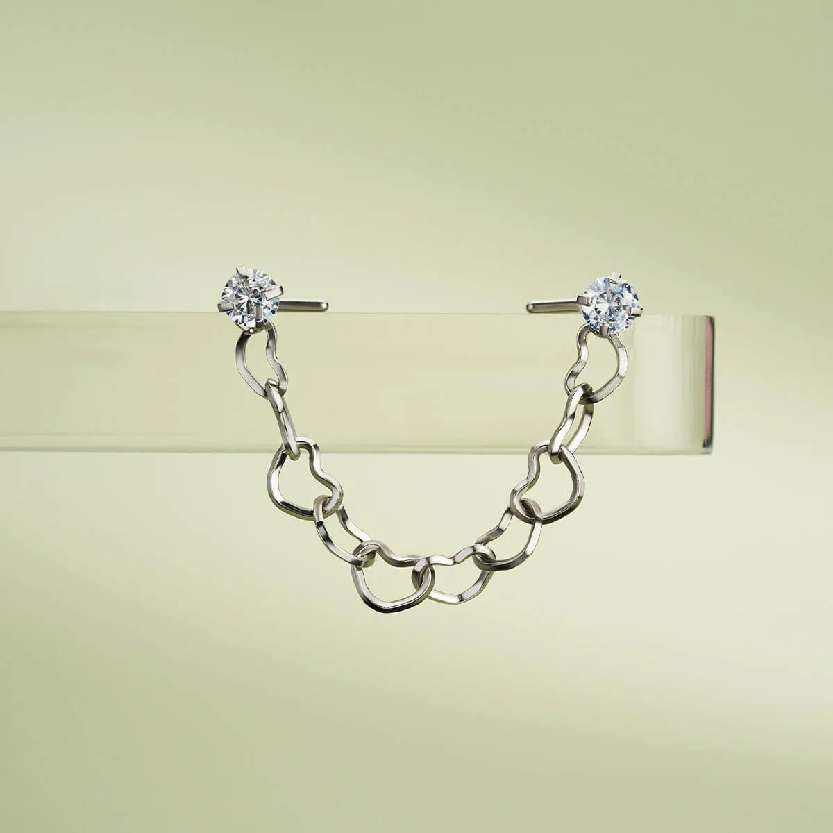 20G CZ Top Heart Shape Chain Nose Piercing Stud