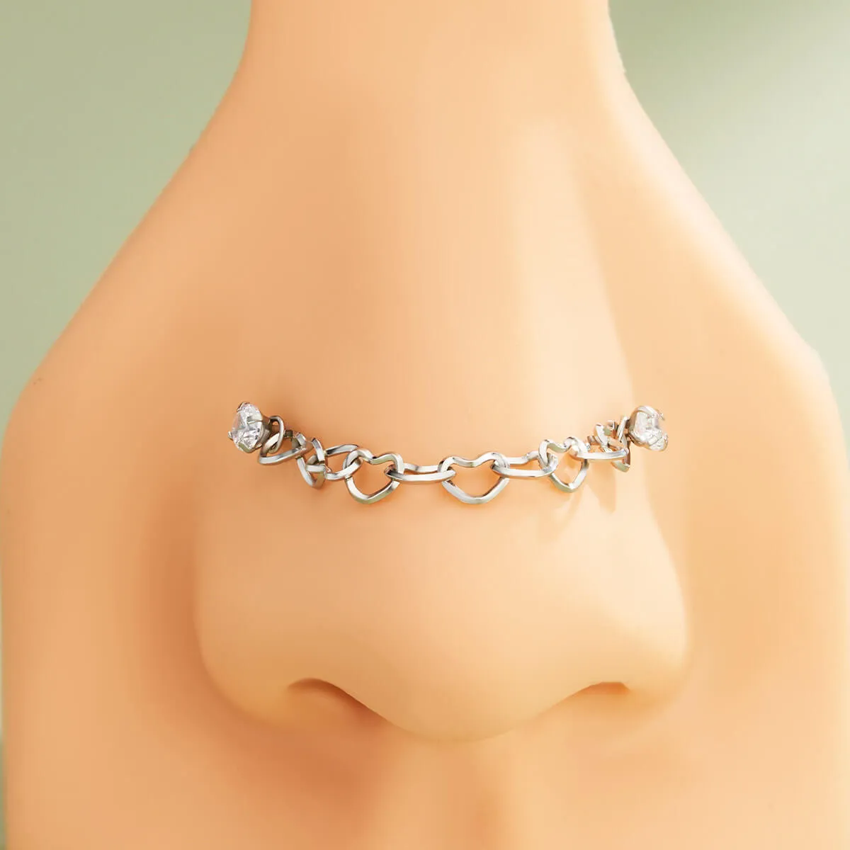 20G CZ Top Heart Shape Chain Nose Piercing Stud