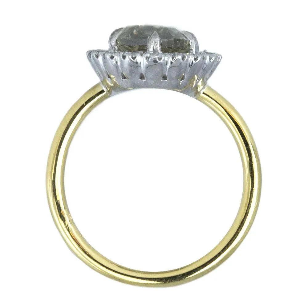 2.24ct Grey Pear Rosecut Diamond and Scalloped Halo Antique Ring in Two Tone Gold