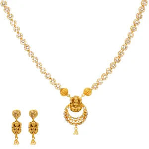 22K Yellow Gold Laxmi Jewelry Set with Uncut Diamonds