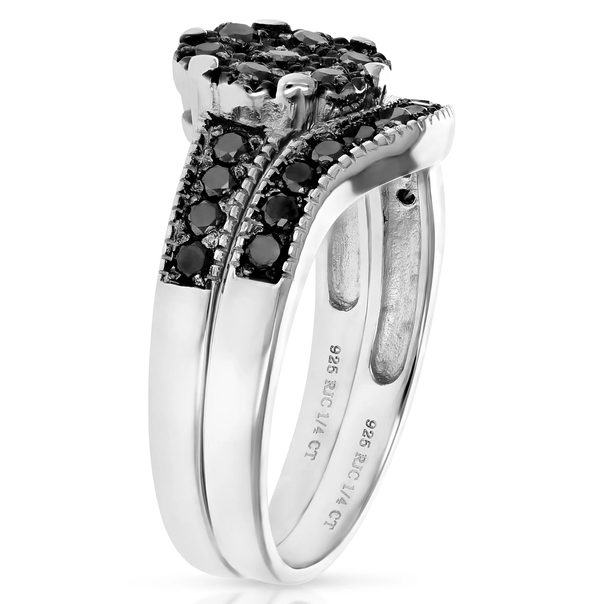 2/3 cttw Black Diamond Flower Composite Bridal Ring Set Silver