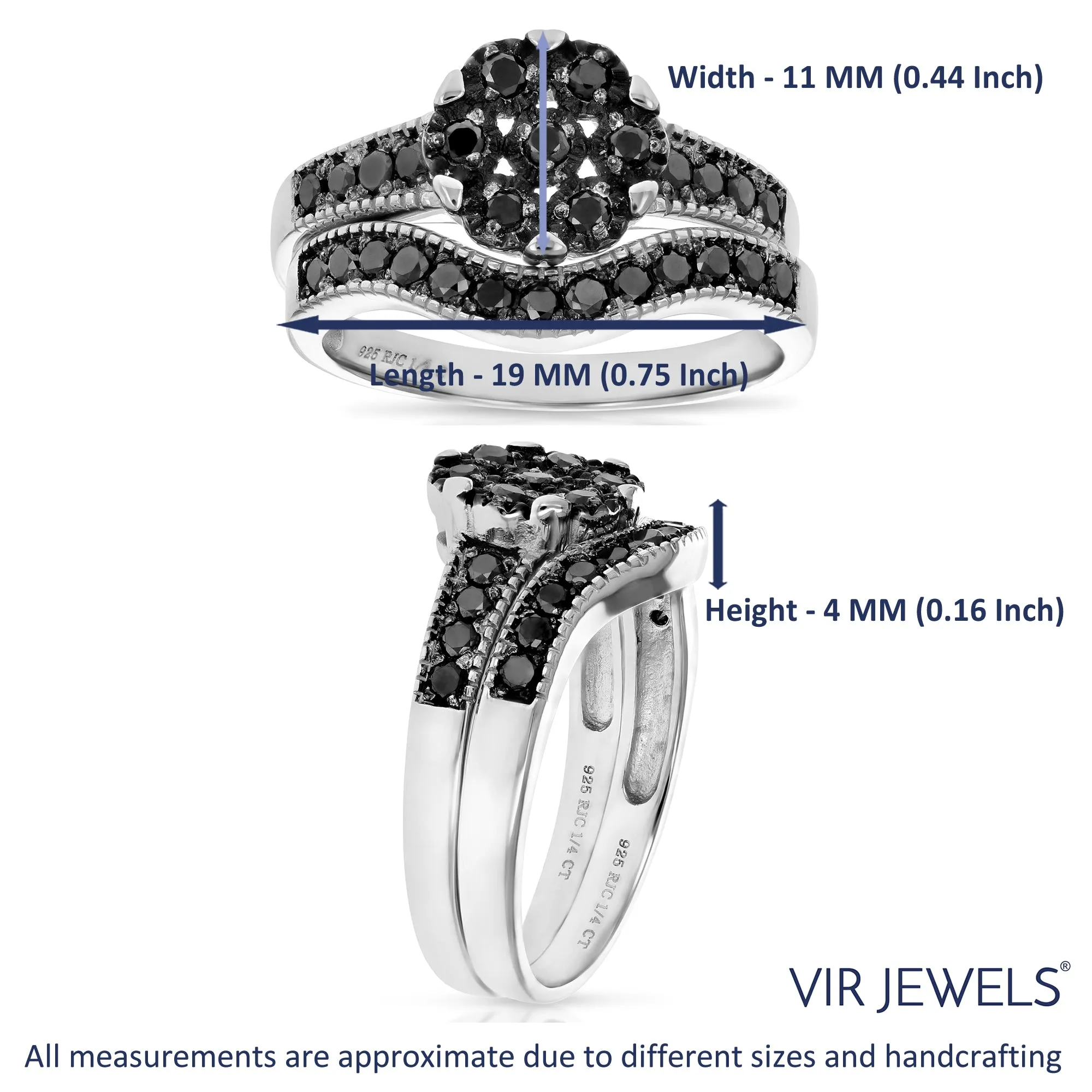 2/3 cttw Black Diamond Flower Composite Bridal Ring Set Silver
