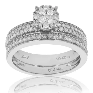 2/3 cttw Diamond Solitaire Wedding Ring Set in Sterling Silver
