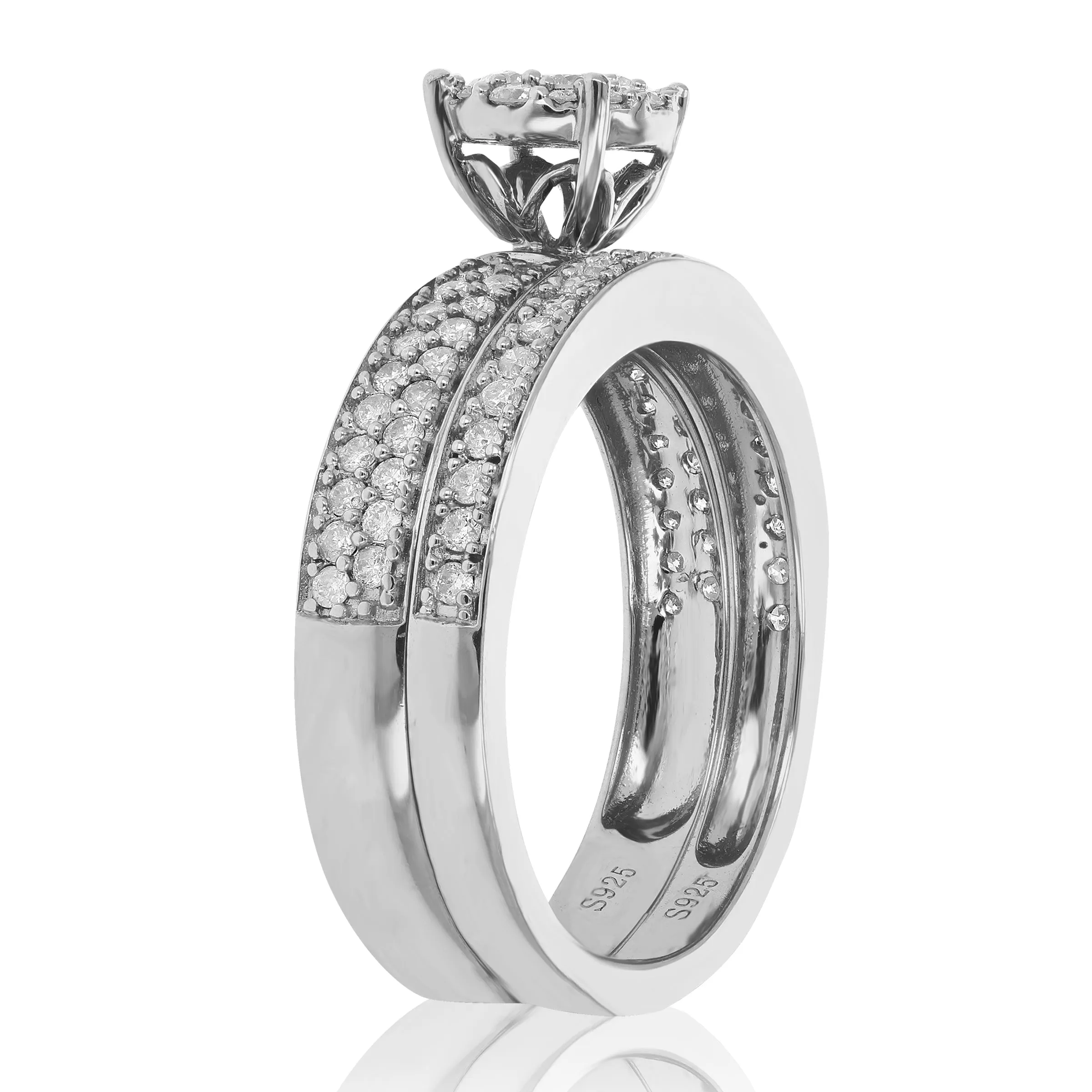 2/3 cttw Diamond Solitaire Wedding Ring Set in Sterling Silver