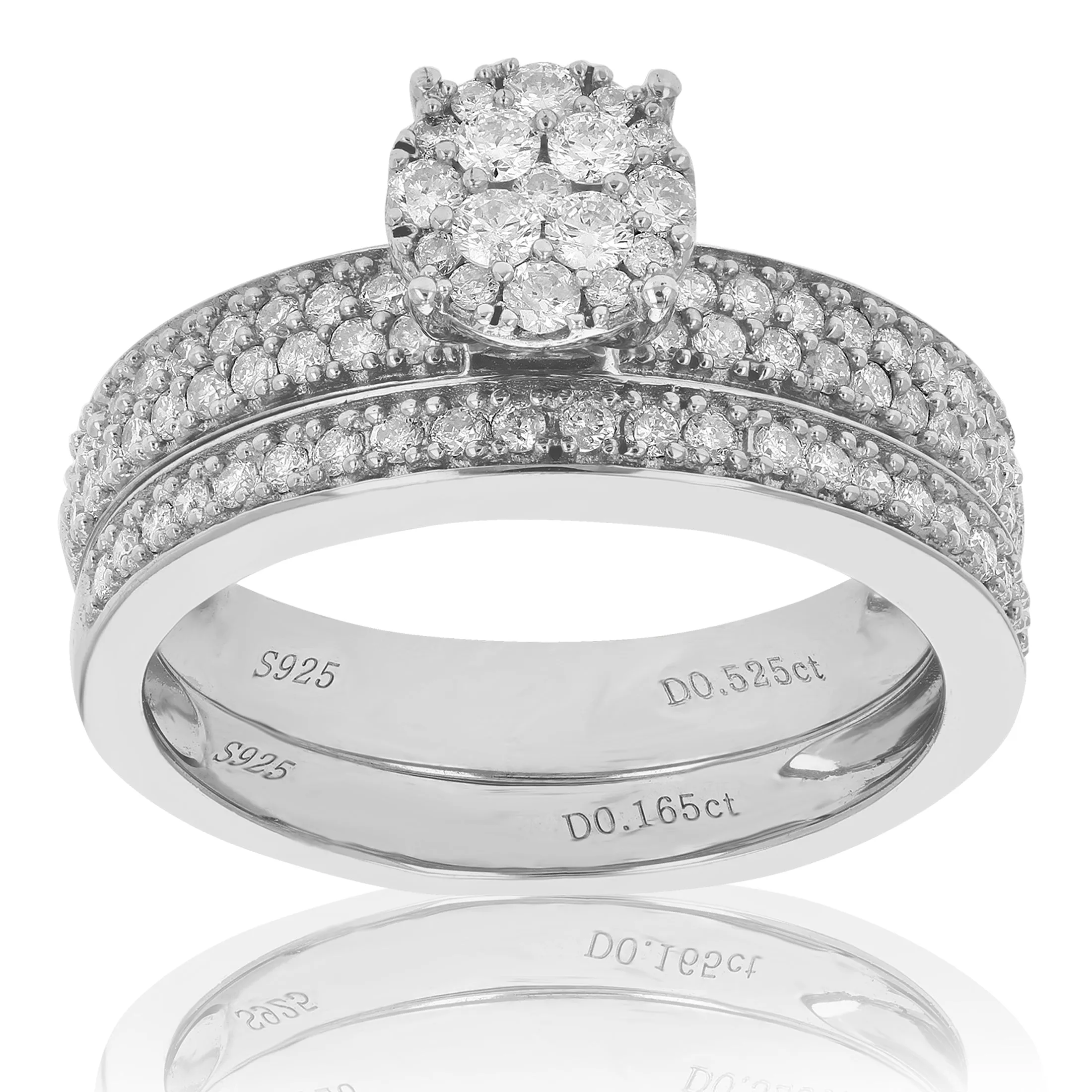 2/3 cttw Diamond Solitaire Wedding Ring Set in Sterling Silver
