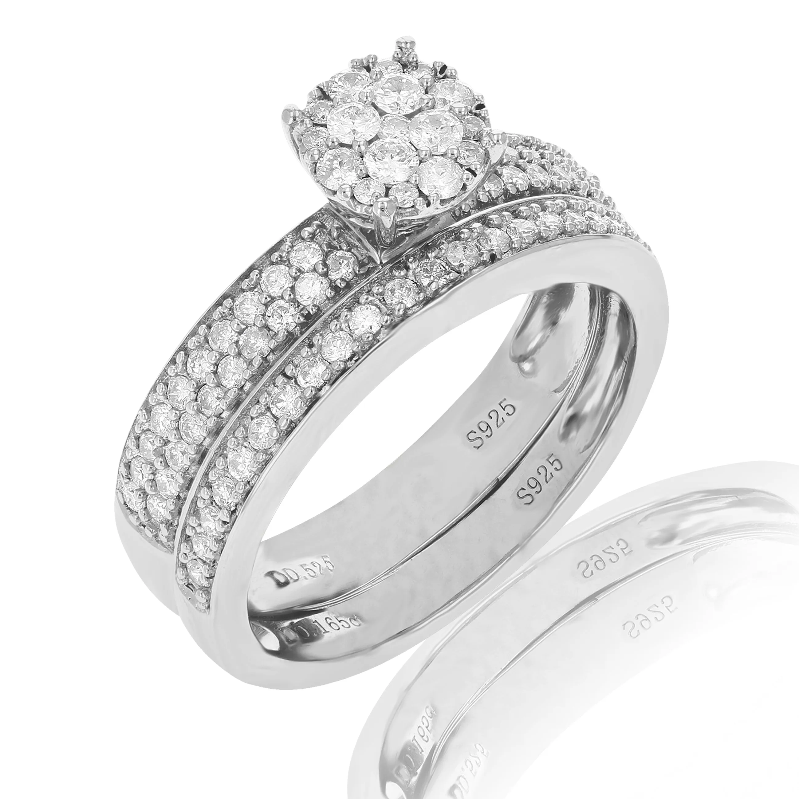 2/3 cttw Diamond Solitaire Wedding Ring Set in Sterling Silver