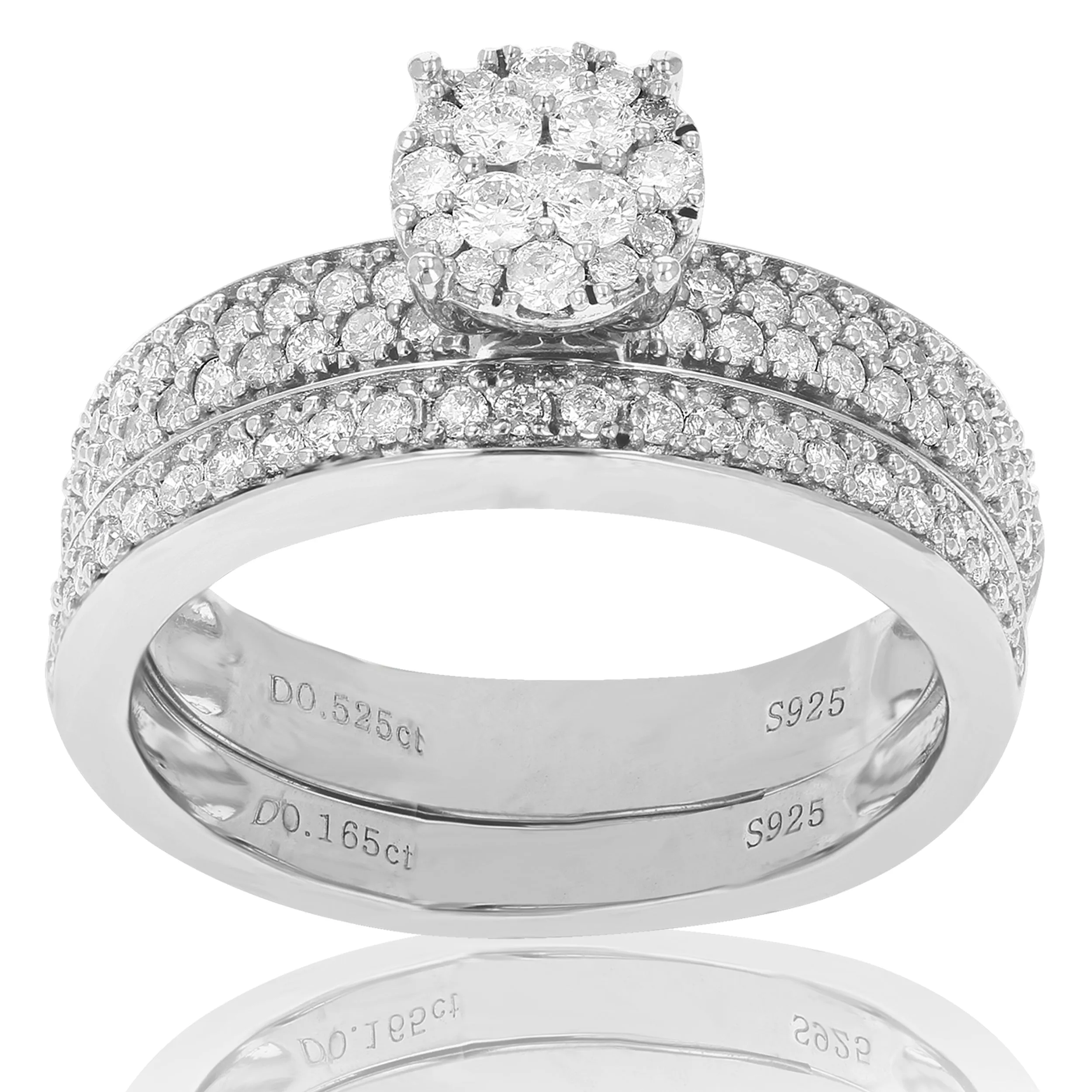 2/3 cttw Diamond Solitaire Wedding Ring Set in Sterling Silver