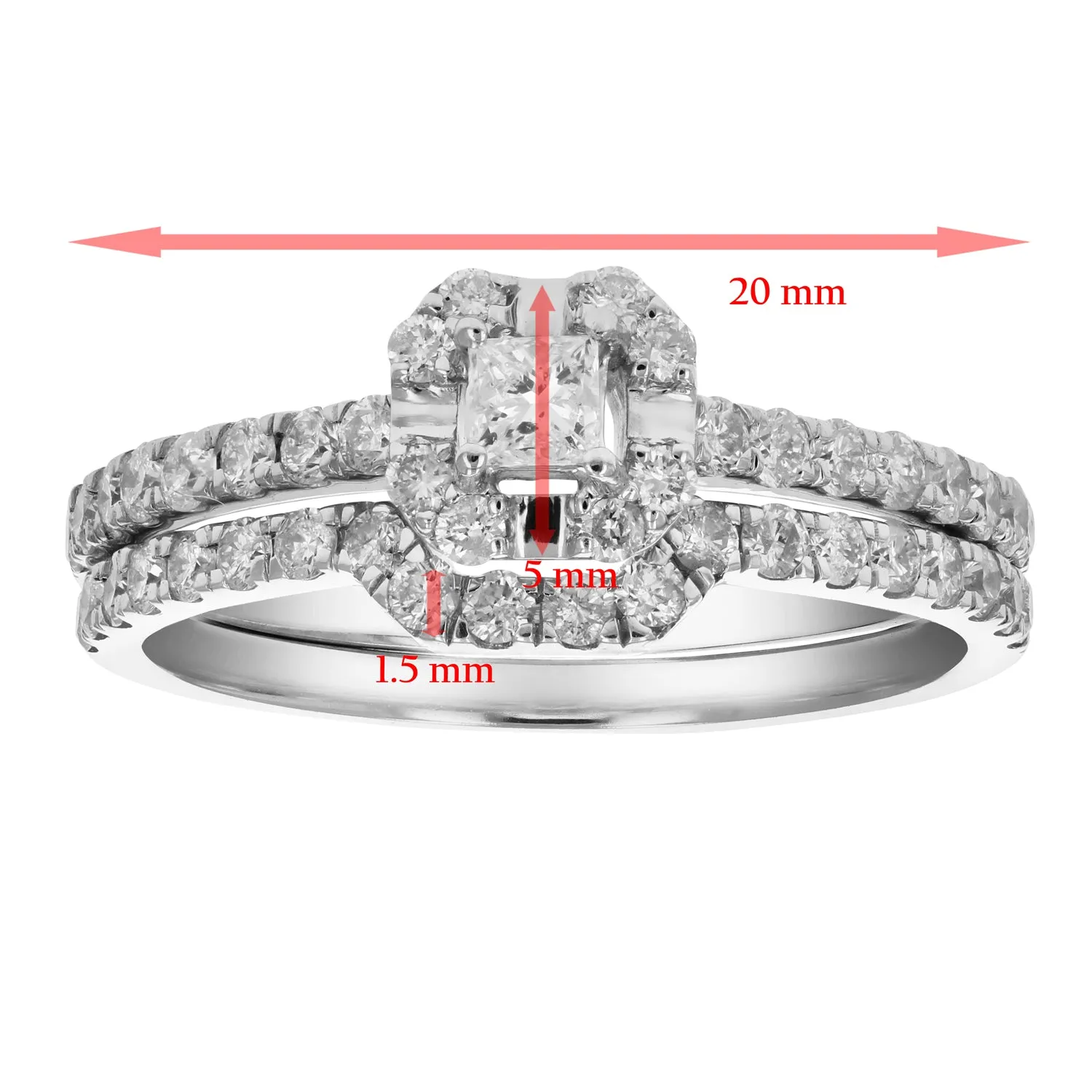 3/4 cttw Princess Diamond Bridal Set in White Gold