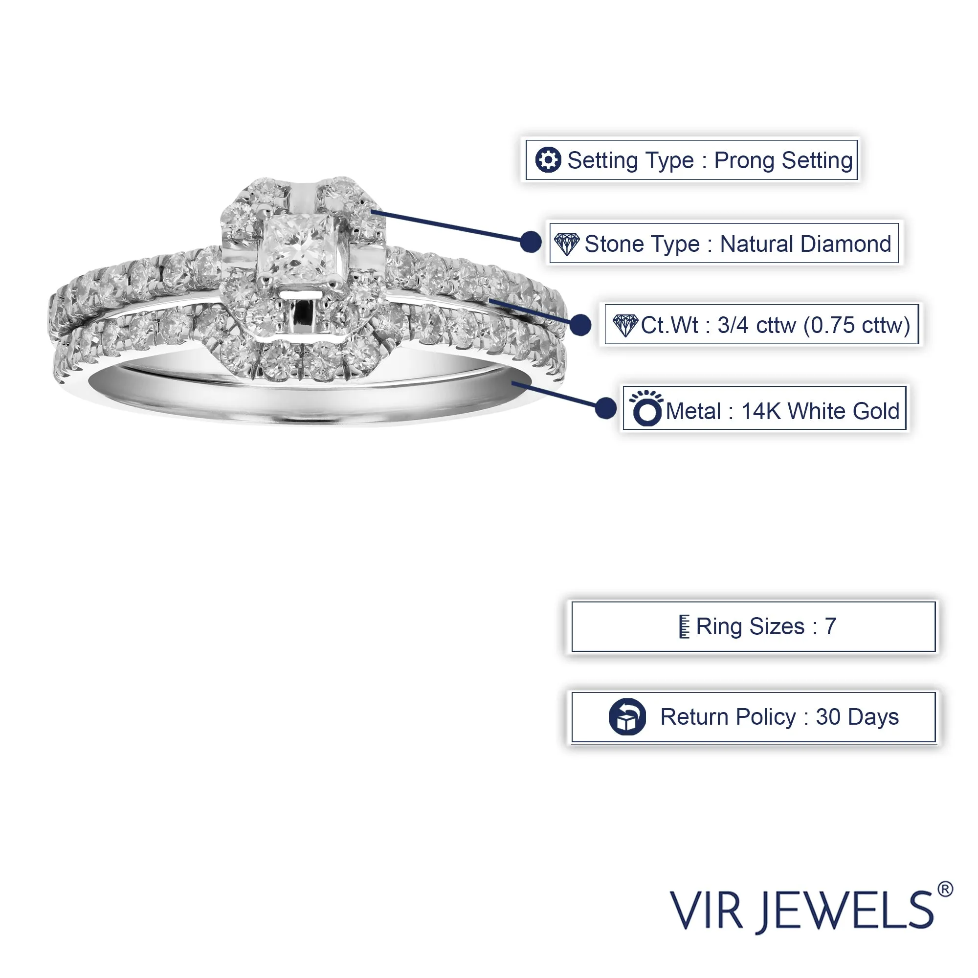 3/4 cttw Princess Diamond Bridal Set in White Gold