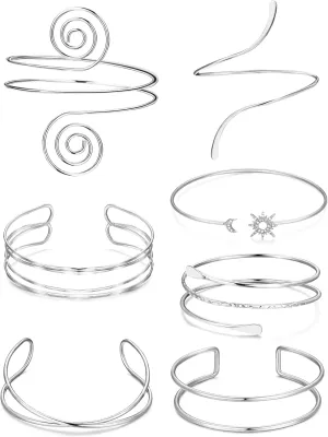 7 Pcs Arm Cuff Jewelry for Women Gold Upper Arm Cuff Bangle Band Armlet Adjustable Arm Cuff Bracelet