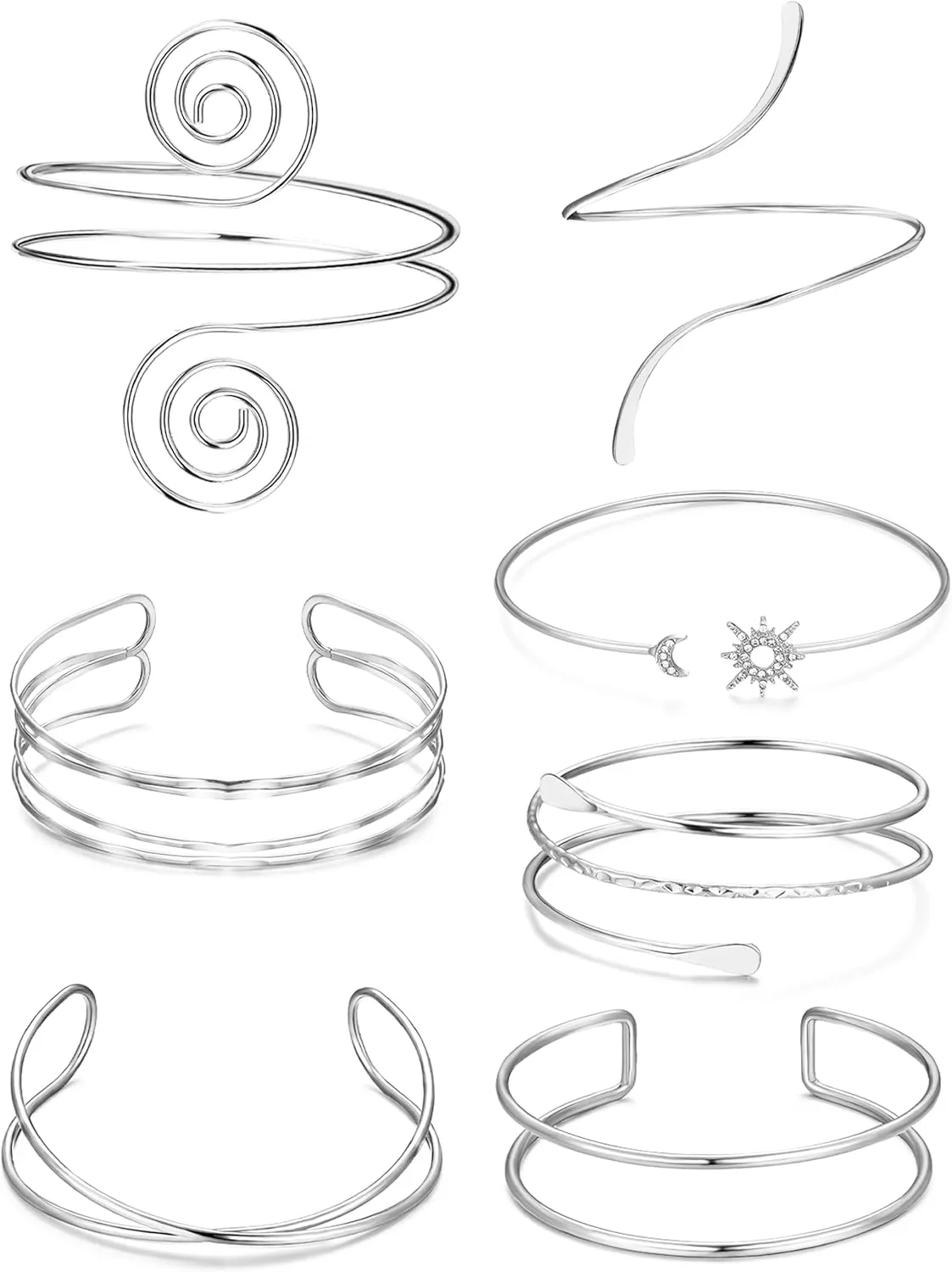 7 Pcs Arm Cuff Jewelry for Women Gold Upper Arm Cuff Bangle Band Armlet Adjustable Arm Cuff Bracelet