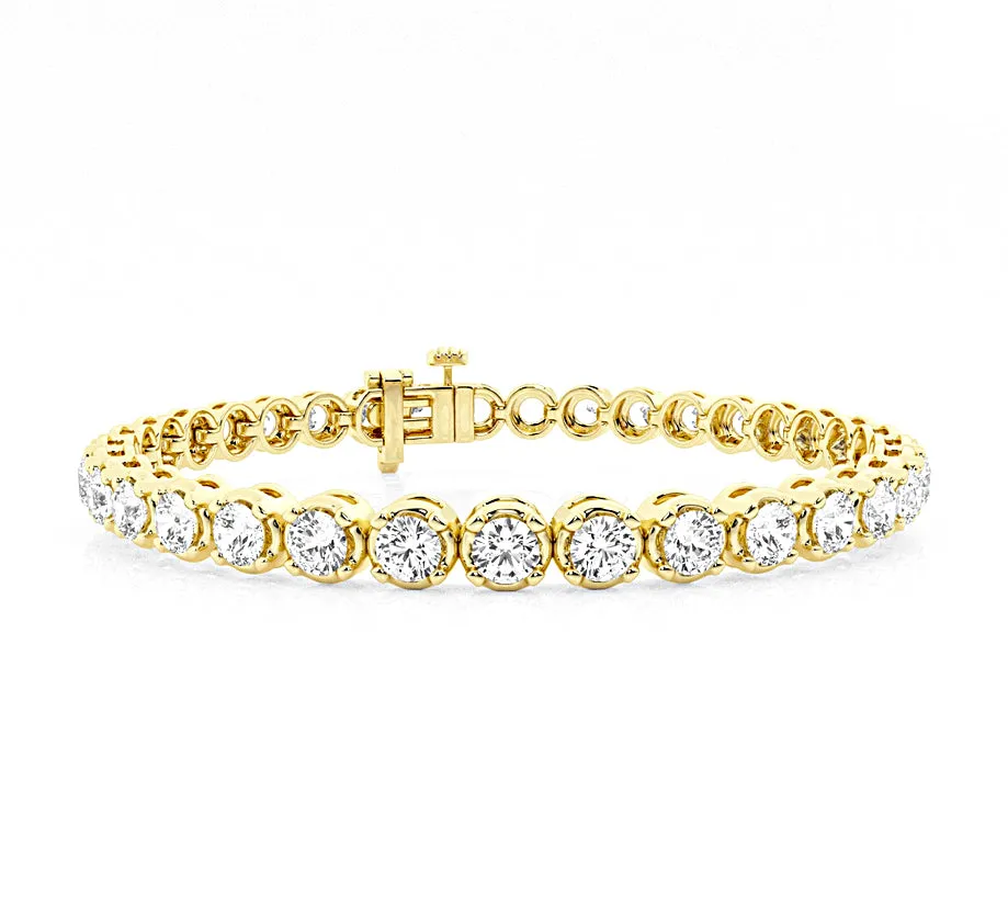 8.00 Carat tw Beautiful Yellow Gold Round Brilliant Cut Shiny Diamond Ladies Tennis Bracelet.Secure Double Clasp.