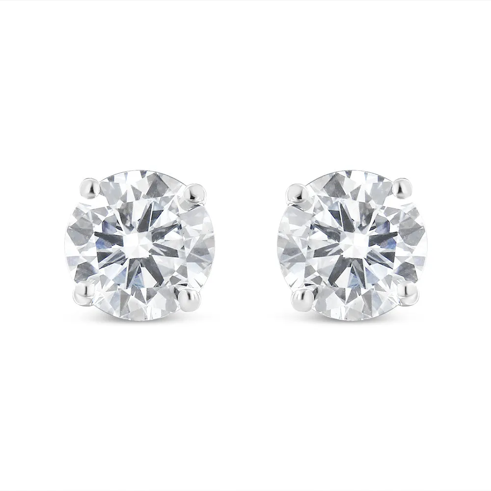 .925 Sterling Silver 1-1/2 Cttw Round Brilliant-Cut Black Diamond Bezel-Set Stud Earrings with Screw Backs