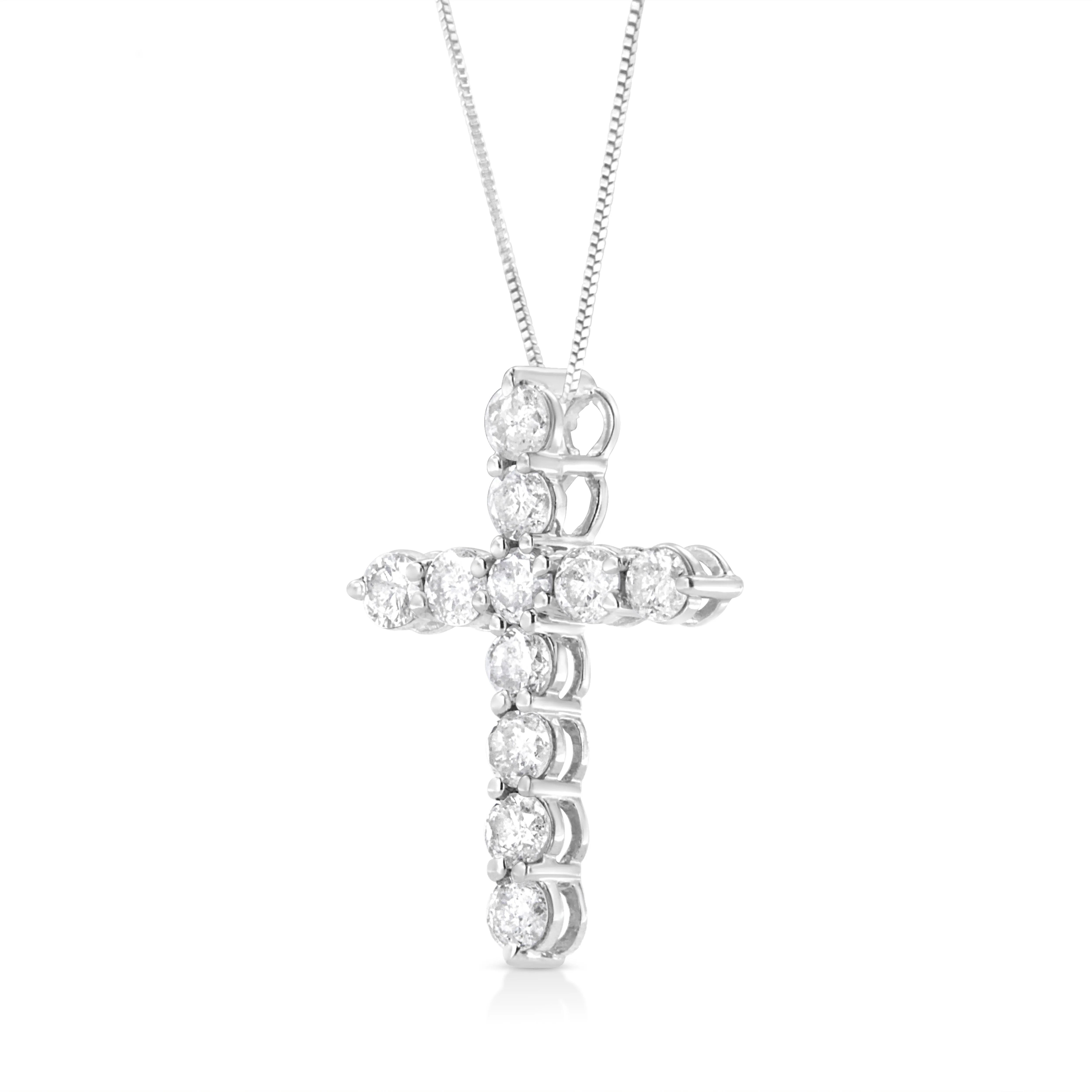 .925 Sterling Silver 1.0 Cttw Prong Set Round-Cut Diamond Cross 18" Pendant Necklace