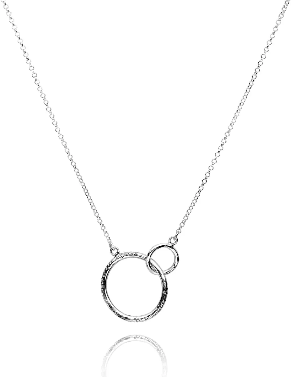 925 Sterling Silver Necklace Pendant on Rolo Chain With 2 Infinity Interlocking Hoops Vintage Look Hypoallergenic Nickel & Lead-free Artisan Handcrafted Designer Collection, Made in Israel