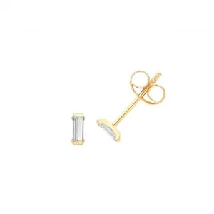 9ct Yellow Gold Baguette Zirconia Studs ES716
