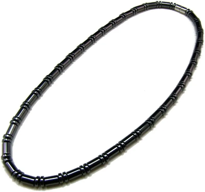 Accents Kingdom Men's Hematite Therapy & Healing Stone with Cylindrical Bead Necklace