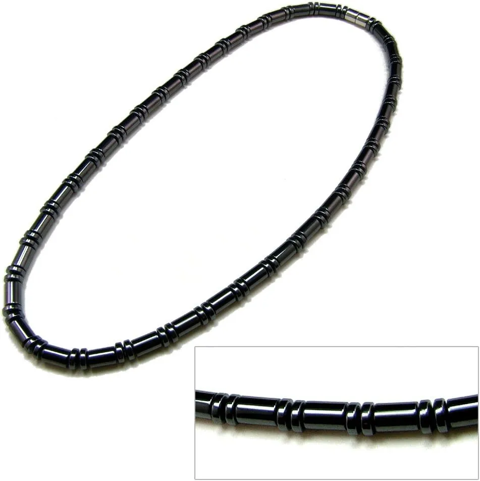 Accents Kingdom Men's Hematite Therapy & Healing Stone with Cylindrical Bead Necklace