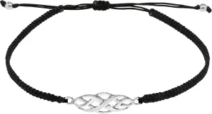 AeraVida Celtic Infinity Knot Rope Sterling Silver Charm on Black Adjustable Bracelet