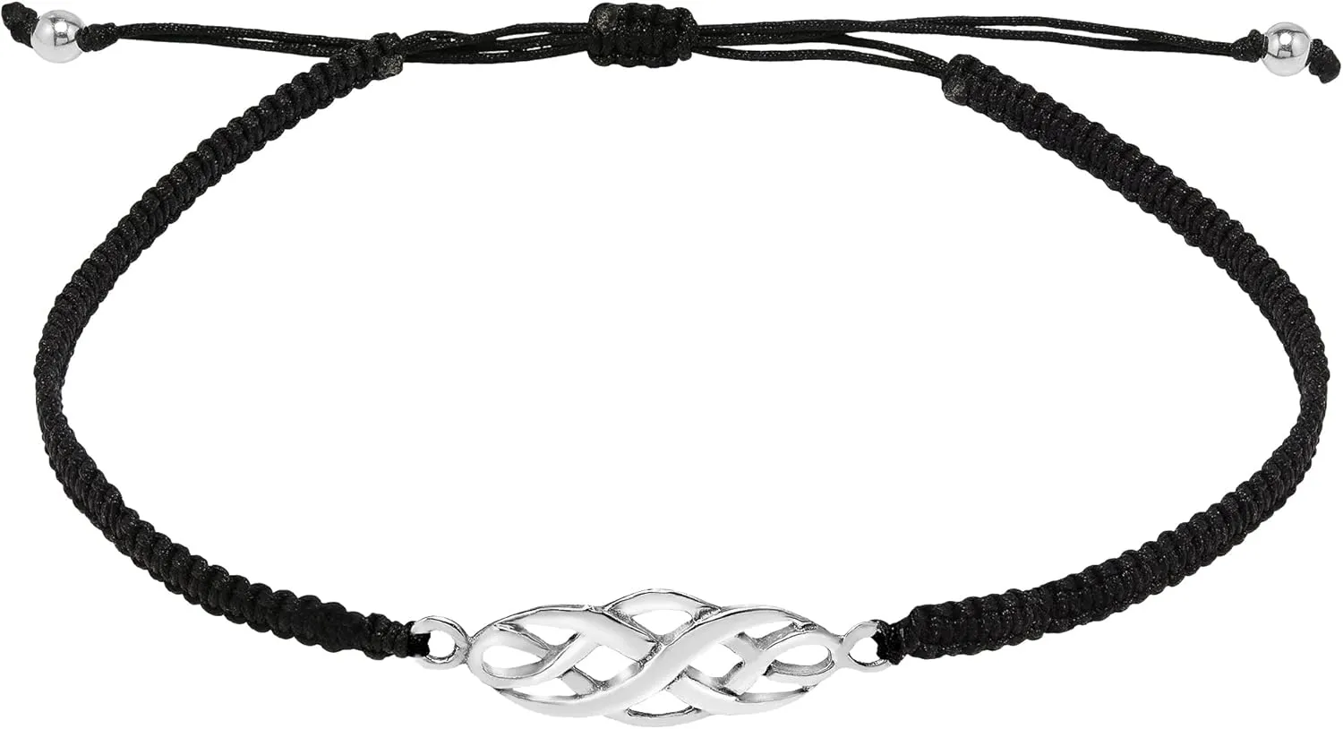 AeraVida Celtic Infinity Knot Rope Sterling Silver Charm on Black Adjustable Bracelet