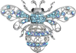 Alilang Ice Blue Queen Bee Sparkle Rhinestone Encrusted Insect Bug Brooch Pin