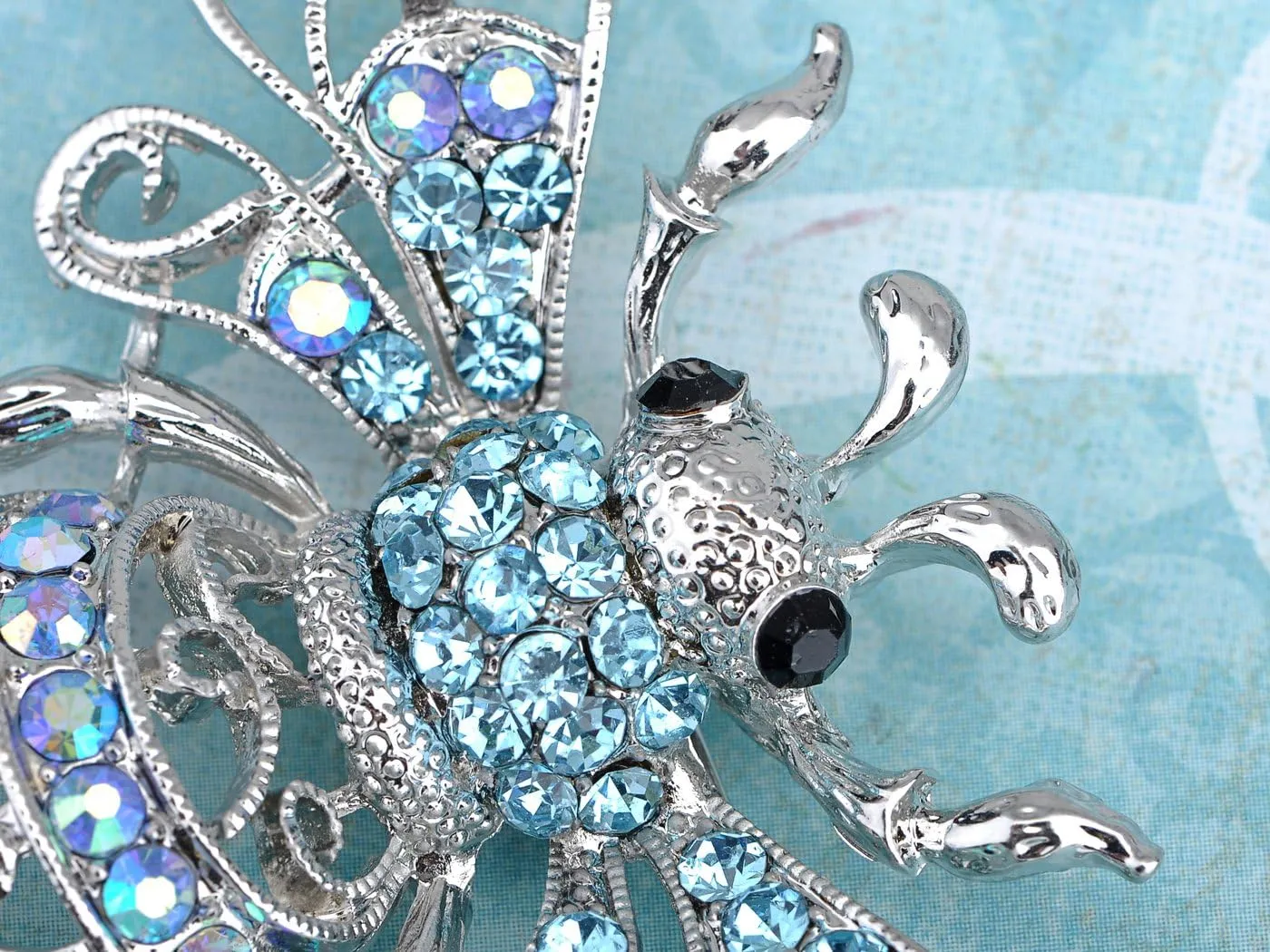 Alilang Ice Blue Queen Bee Sparkle Rhinestone Encrusted Insect Bug Brooch Pin