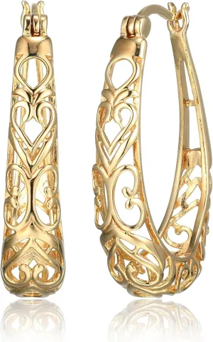 Amazon Essentials Sterling Silver Filigree Oval Hoop Earrings (previously Amazon Collection)