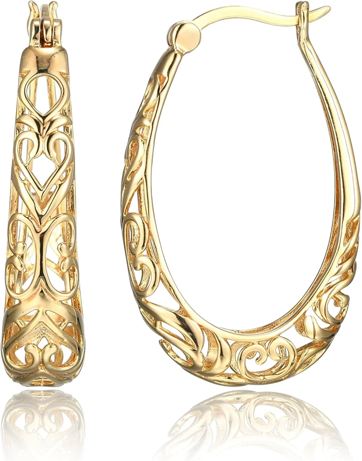 Amazon Essentials Sterling Silver Filigree Oval Hoop Earrings (previously Amazon Collection)