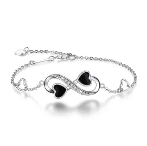 AMIGUO Women Infinity Love Heart Bracelet, 925 Sterling Silver Adjustable Charm Forever Bracelet for Women Girls White Gold Plated 925 Sterling Silver
