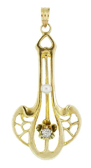 Art Nouveau Antique Lavaliere Pendant in 10 Karat Gold