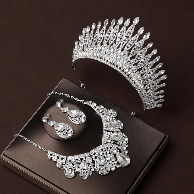 Atmospheric high-end wedding rhinestone necklace crown tiara bridal three-piece set main wedding accessories